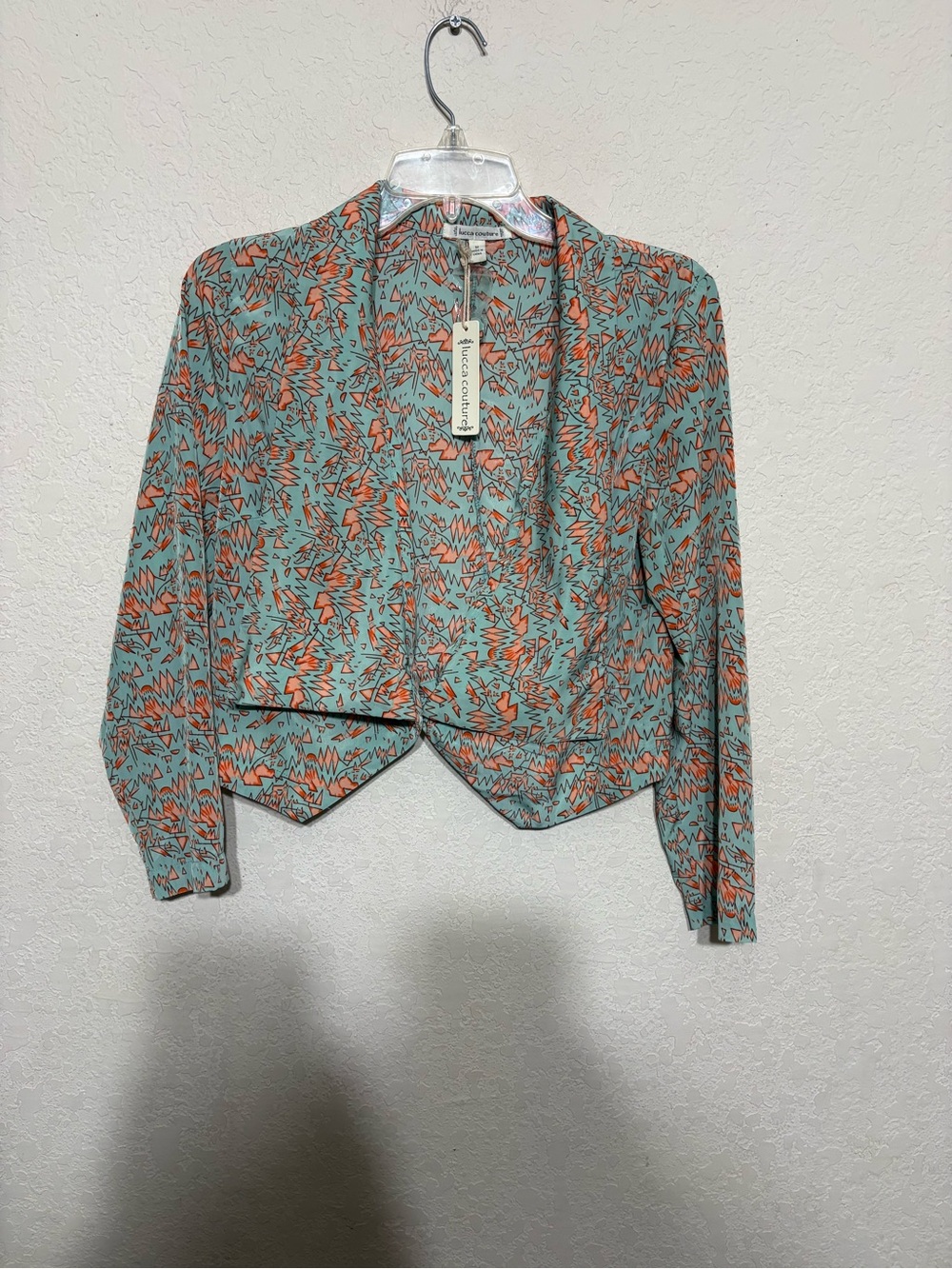 Lucca Couture Mint & Coral Printed Cropped Blazer